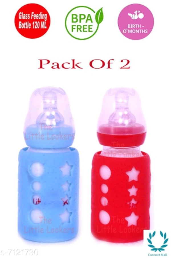 Ibays High Borosilicate Glass Feeding Bottle - 120ml, Glass, pack of 2